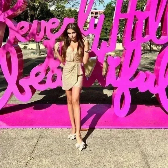 Dress with sequins beige gold S - Picture 3 of 8